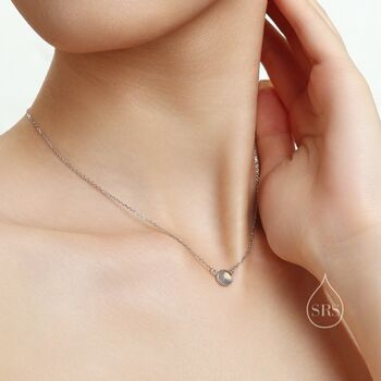 Sterling Silver Genuine Labradorite Dainty Coin Pendant Necklace, 8 of 12