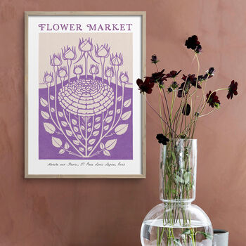 Modern Wood Block Style Flower Market Print In Lavender, 2 of 3