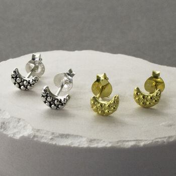 Sterling Silver And Gold Moon Stud Earring Pack, 2 of 4