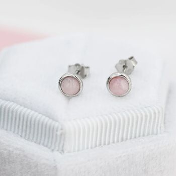 Tiny Pink Opal Dot Stud Earrings Sterling Silver, 7 of 12