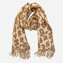 Leopard Print Cashmere Blend Winter Scarf Beige, thumbnail 1 of 3