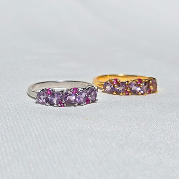 Pink Ruby And Amethyst Pear Cut Half Eternity Band In Sterling Silver And Gold, 5 of 12