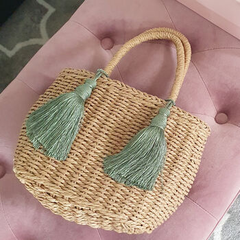 Boho Wicker Tassel Tote Summer Bag, 12 of 12