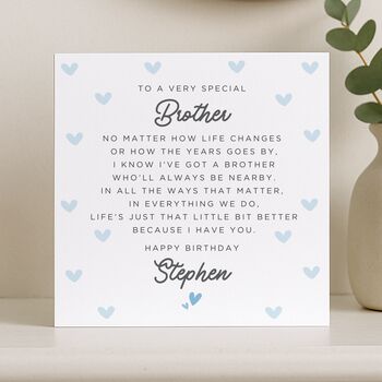 Personalised Special Verse Birthday Card For Brother, 5 of 8