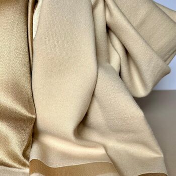 Silky Beige And Gold Border Reversible Scarf, 5 of 7