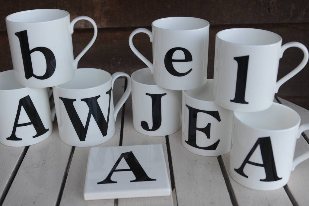 Alphabet Coasters And Fine Bone China Mugs By The Pot Bank
