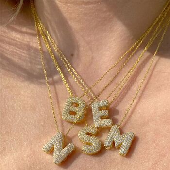 Initial Jewelled Pendant Necklace Sterling Silver, 3 of 4