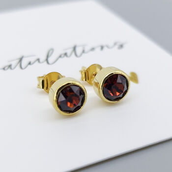 Gold Plated Sterling Silver January Garnet Birthstone Stud Earrings, 3 of 6