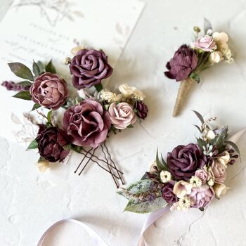 Mauve And Pink Floral Paper Hair Pins, 4 of 4