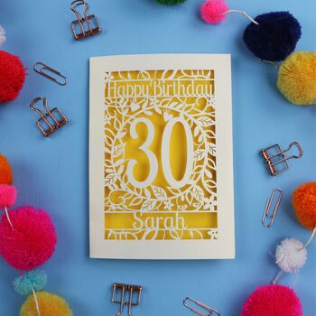 Personalised 30th Birthday Card Papercut Flower Design, 9 of 9