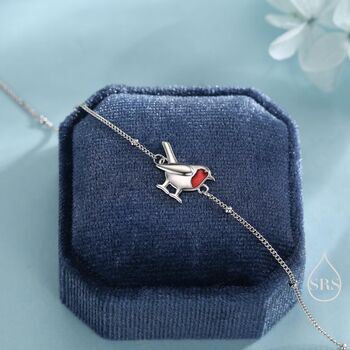 Sterling Silver Delicate Robin Bird Bracelet, 6 of 11