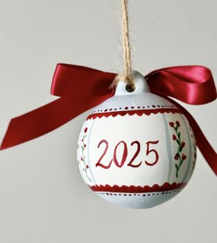 Custom Hand Painted Christmas Bauble Burgundy And Blue, 3 of 12