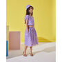 Purple Floral Girls Cotton Shirt, Skirt And Hat Set, thumbnail 2 of 3