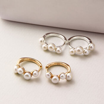 Sterling Silver Or Gold Pearl Cluster Hoop Earrings, 5 of 12