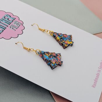 Small Dark Blue, Gold And Pink Glitter Christmas Tree Earrings, 2 of 4