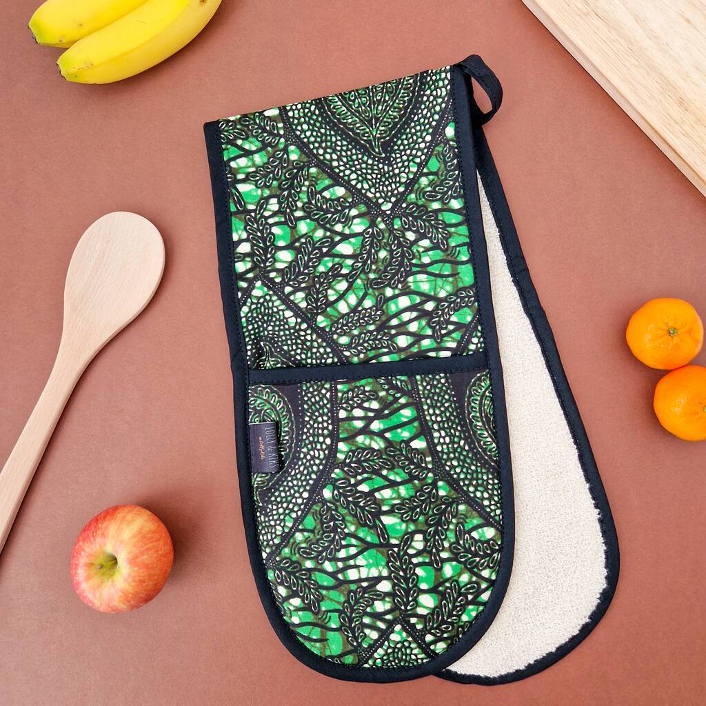 African Print Oven Gloves | Green Nkechi Print, 1 of 4