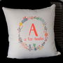 Personalised Kids Floral Wreath Initial Cushion, thumbnail 2 of 4