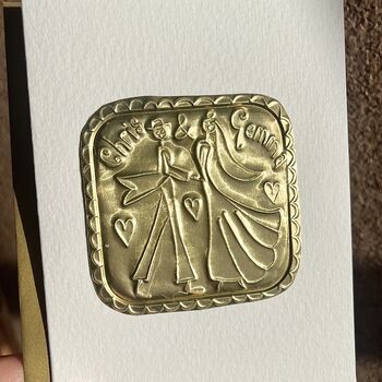 Handmade Personalised Bride And Groom Gold Wedding Card, 3 of 6