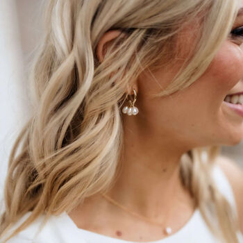 Harlow Bridal Pearl Cluster Hoop Earrings, 2 of 3