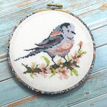 Long Tailed Tit Cross Stitch Embroidery Hoop Kit, 6 of 8