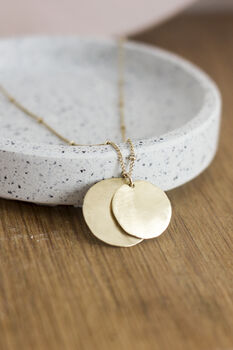 Hammered Brass Double Disc Pendant Necklace, 4 of 8