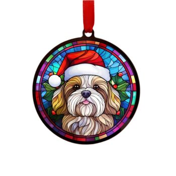 Lhasa Apso In Santa Hat Suncatcher Decoration, 5 of 6