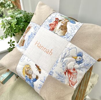 Beatrix Potter© Patchwork Name Cushion, 2 of 7