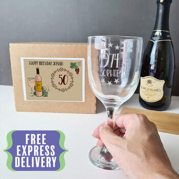 Personalised 50th Birthday Engraved Wine Glass Gift, 2 of 9