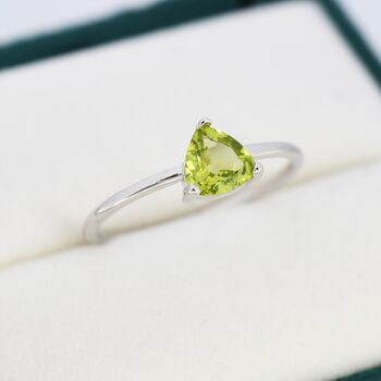 Genuine Peridot Green Trillion Cut Ring Sterling Silver, 4 of 9