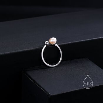 Minimalist Pearl And Ball Open Ring, 5 of 10
