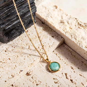 Gold Vermeil Plated Amazonite Pendant Disc Necklace, 2 of 8