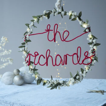 Personalised Mistletoe Family Fairy Light Wreath, 3 of 7