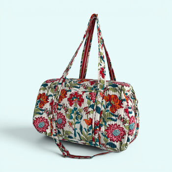 Large Weekend Duffle Bag | Red Block Print Floral, 6 of 6