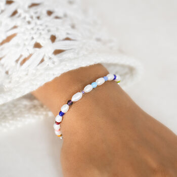 Personalised Freshwater Pearl Rainbow Bead Bracelet, 2 of 8