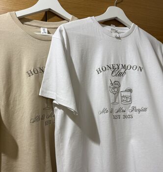 Custom Honeymoon Club Design Embroidered T Shirt, 2 of 3