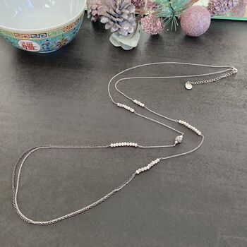 Long Grey Crystal Bead Asymmetrical Necklace, 2 of 9