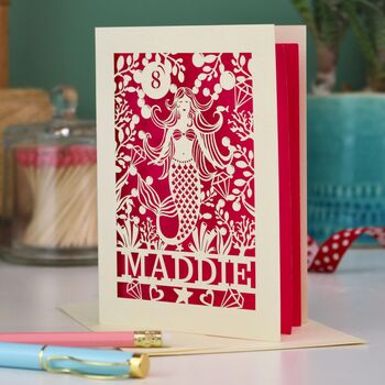 Personalised Papercut Mermaid Birthday Card, 4 of 8