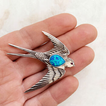 Sterling Silver Opal Swallow Brooch, 3 of 8