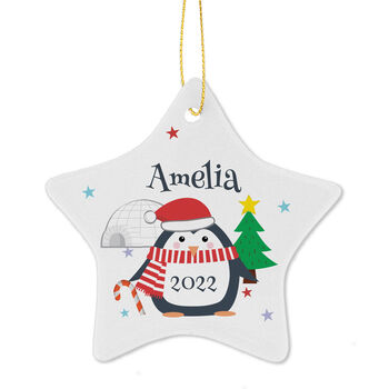 Personalised Christmas Penguin Star Decoration, 2 of 3