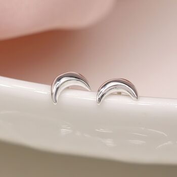 Tiny Sterling Silver Crescent Moon Stud Earrings, 3 of 10