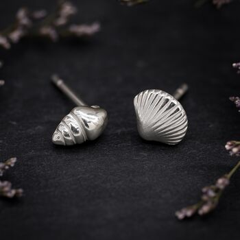 Mismatched Sterling Silver Shell Stud Earrings, 3 of 8
