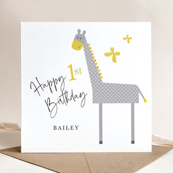 Personalised 1st / 2nd Birthday Card: Grey And Yellow Giraffe Design, 3 of 10