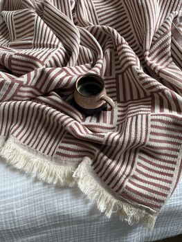 Hestia Modern, Striped Cotton Blanket Pink Terracotta, 9 of 12