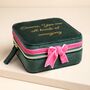 Personalised Green And Pink Velvet Bow Square Travel Jewellery Case, thumbnail 2 of 3