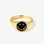 Signet Ring With Black Happy Smile Face, Gold Plated, thumbnail 1 of 3