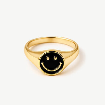 Women's Smiley Enamel Signet Ring In Gold, 2 of 4