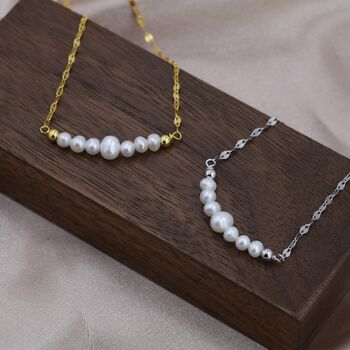 Sterling Silver Genuine Pearl Bar Necklace, 3 of 12