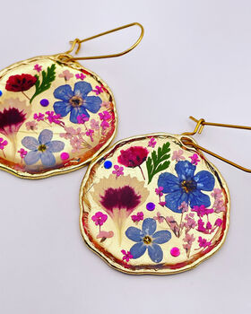 Hand Made Real Flowers Earrings Gold Leaf Medium, 4 of 10