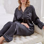 Black Satin Pyjama Set With Embroidered Initials, thumbnail 4 of 10