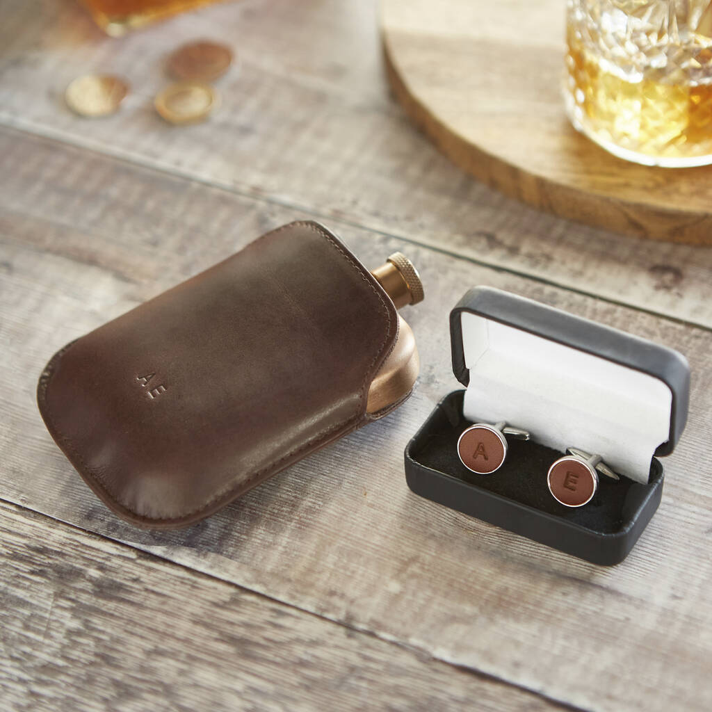 Personalised Copper Hip Flask And Cufflink Set, 1 of 10